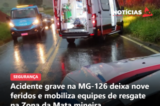 Acidente grave na MG-126 deixa nove feridos e mobiliza equipes de resgate na Zona da Mata mineira